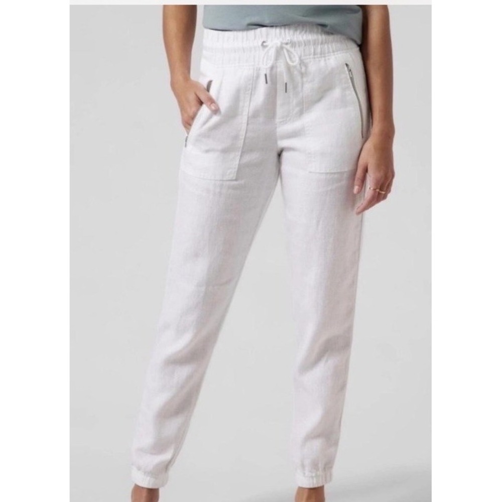 Athleta Retreat Linen High Rise Jogger Pants Women Size 6P Linen Drawstring